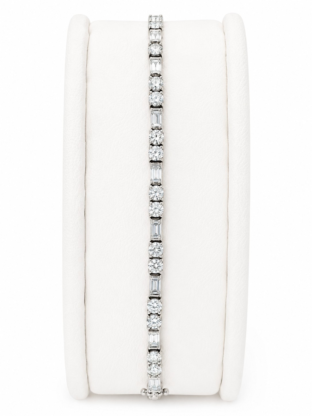 Diamonique 925 Sterling Silver Tennis Bracelet Round & Baguette CZ Box Clasp gallery
