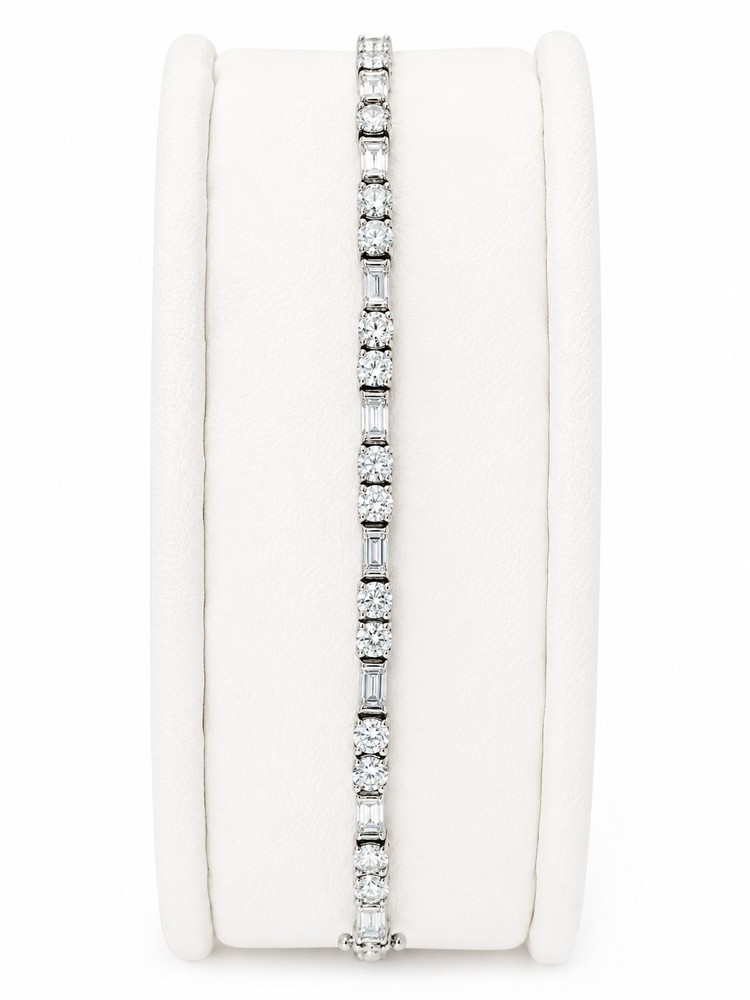 Diamonique 925 Sterling Silver Tennis Bracelet Round & Baguette CZ Box Clasp