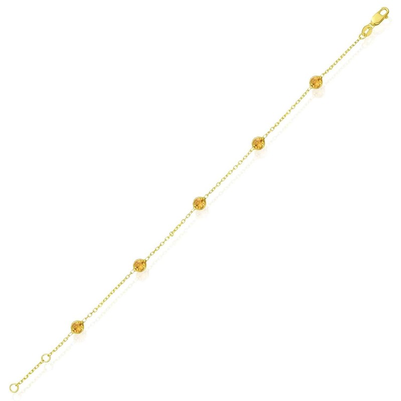 14K Yellow Gold Station Gemstone Adjustable Bracelet (Solid Links) 6.5"-7" gallery