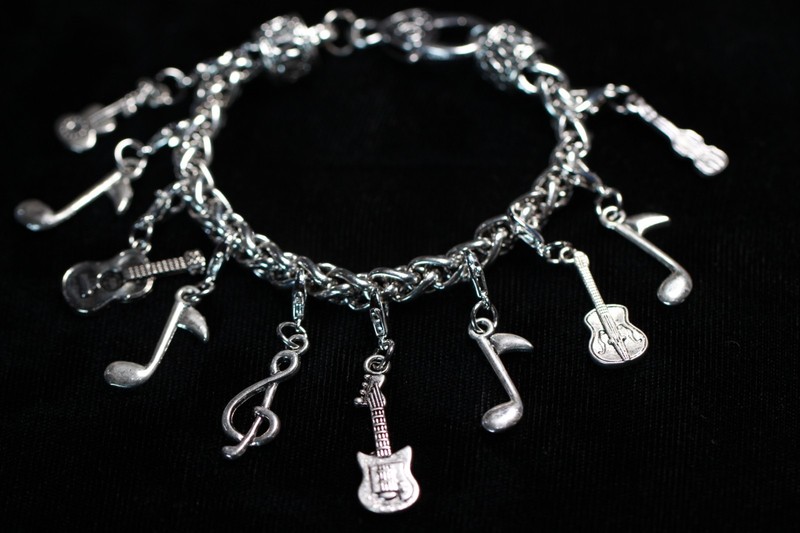 Music Musician Themed Charm Bracelet Silver Pewter Charms 8" Interchangeable gallery