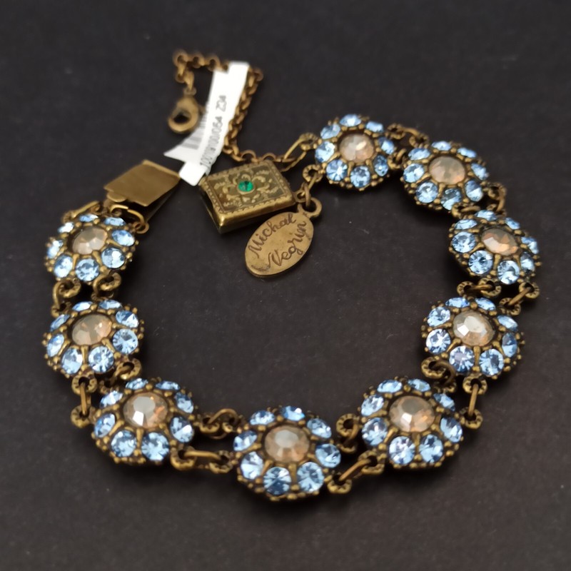 Michal Negrin Bracelet Dainty Flowers Light Lace Blue Crystals Delicate Art Deco gallery