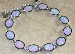 Silver Elegant Pink Fire Opal Oval Bracelet