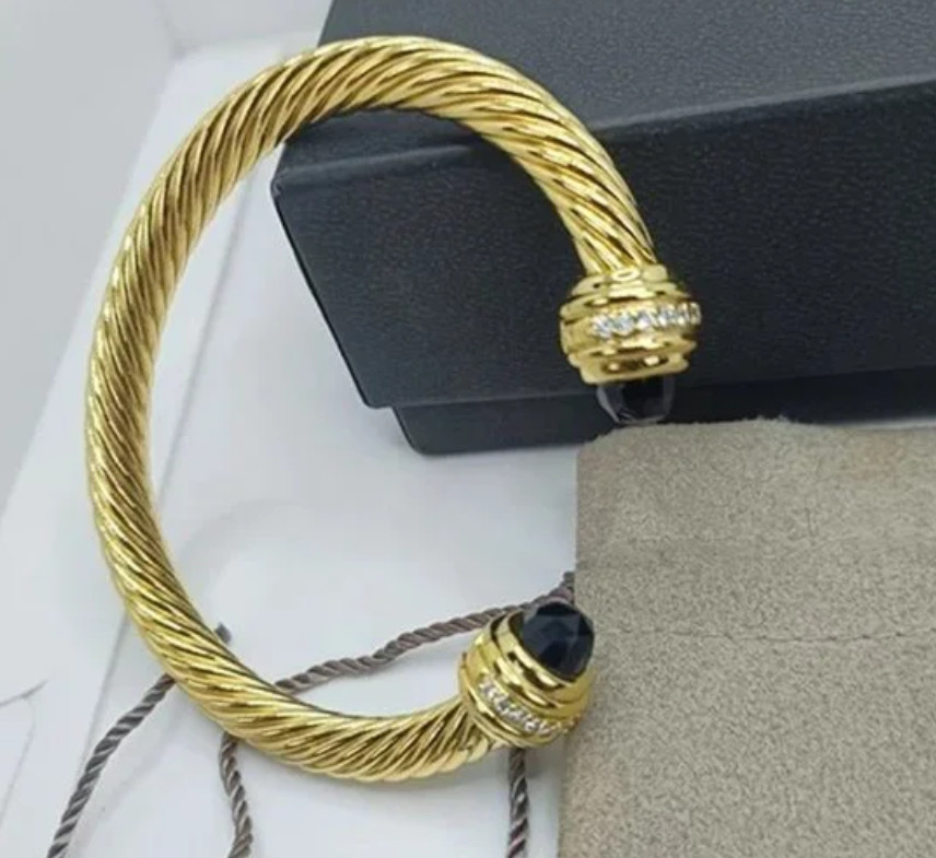 5mm black stone-set bangle cuff bangle suitable for wrist circumference 6-7 in gallery