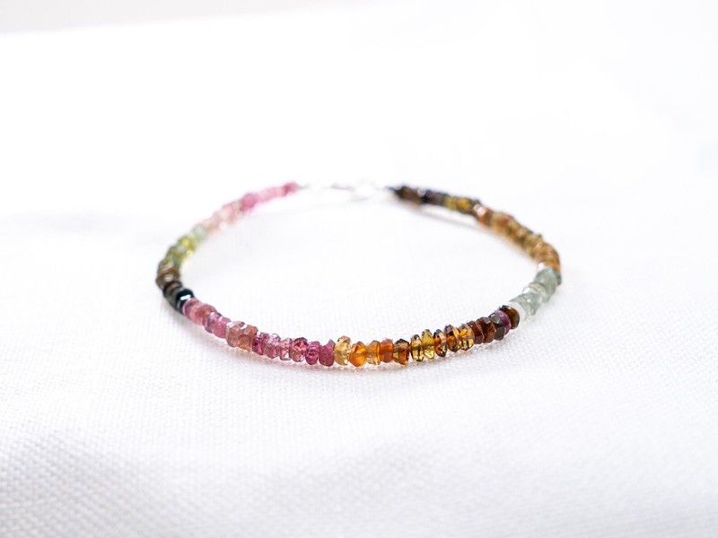 A++ Multi Tourmaline Faceted Rondelle Gemstone Beaded Protections Bracelet 6-8'' gallery