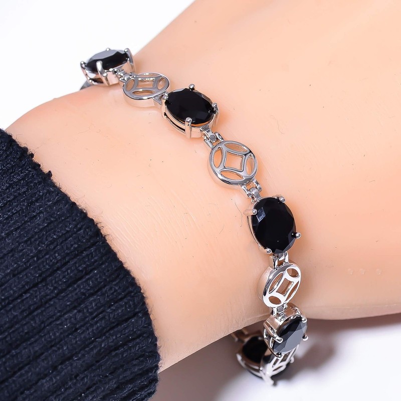 Black Onyx Gemstone 925 Sterling Silver Tennis Bracelet 7.99" B49, Gift for her gallery