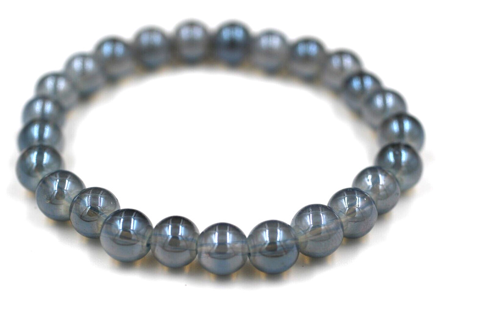 Chalcy Blue Coated Crystal Adjustable Fashion Bracelet Round Beads 7.5'' Inch