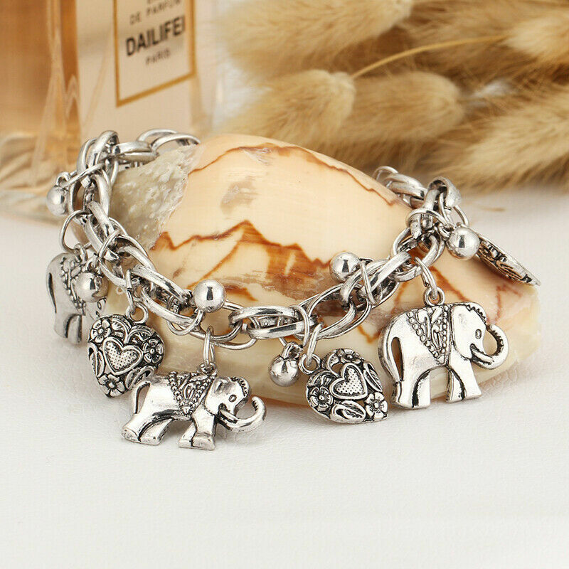 2PC Elegant Alloy Silver Unique Women Fashion Charms Elephant 9" Bracelet gallery