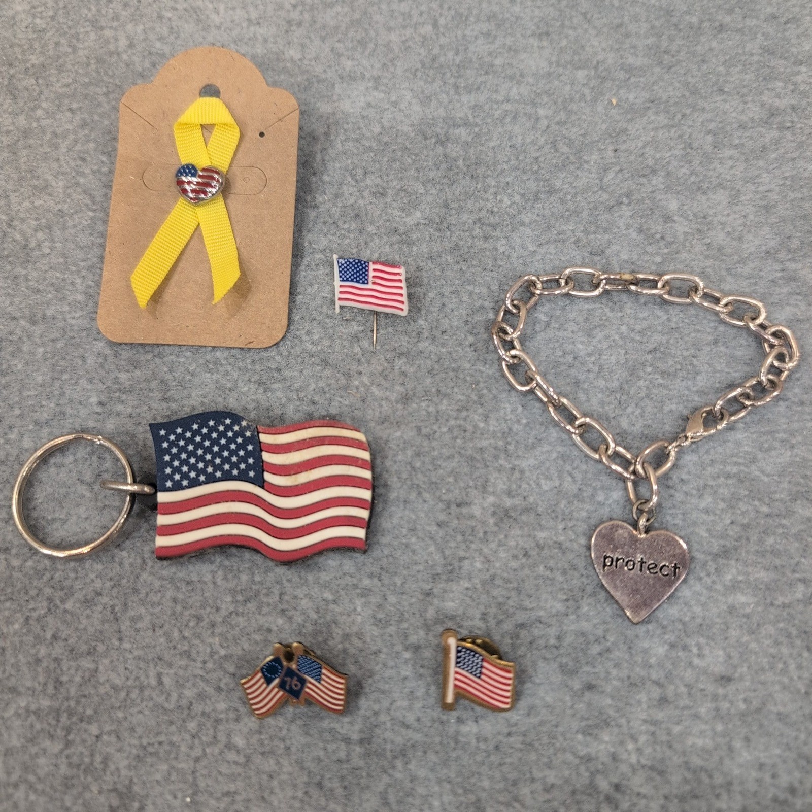Patriotic Lot: American Flag Keychain Bracelet Pins Lot 4th of July Memorial Day gallery