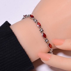 Red Garnet & Cubic Zirconia 925 Sterling Silver Tennis Bracelet 7.99″ B72933