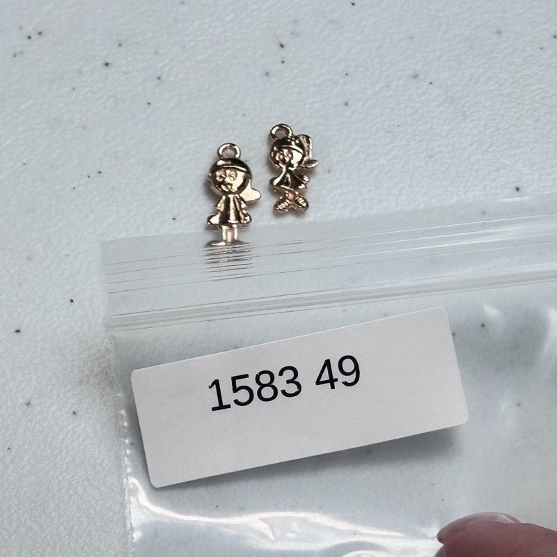 Gold Tone Bracelet Charm Pendant pair boy girl siblings children 1583-49a gallery