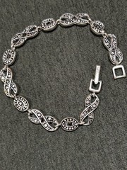 Vintage Marcasite Style Link Bracelet Silver Tone Infinity Oval Art Deco
