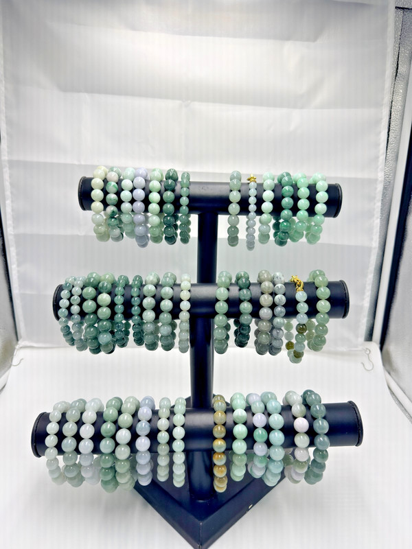 Certified Natural Grade A Jadeite Jade Beaded Bracelet Icy Green 13.4mm #000410 gallery