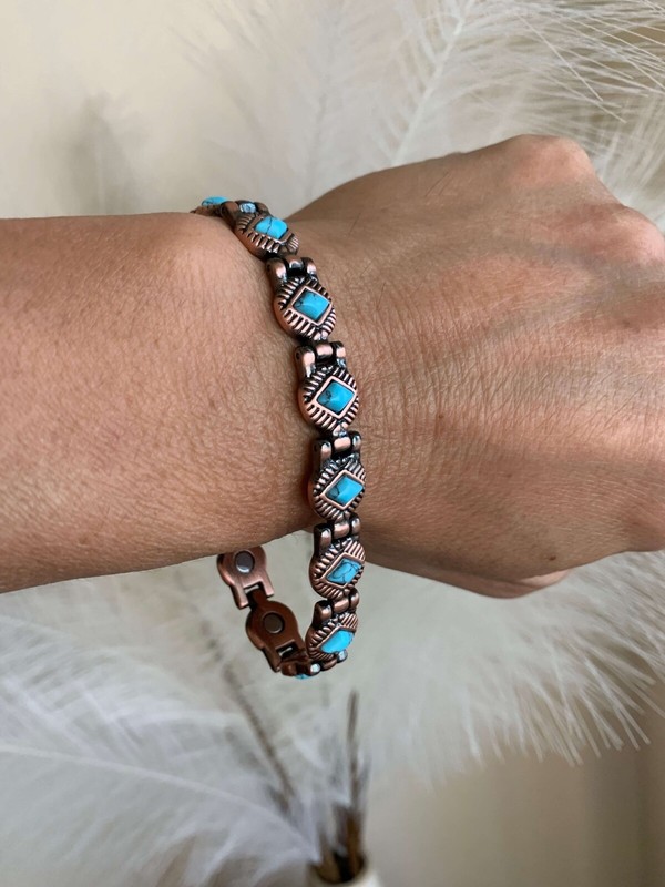 New Turquoise Solid Copper Magnetic Bracelet Men Balance Energy Power Joy Peace gallery