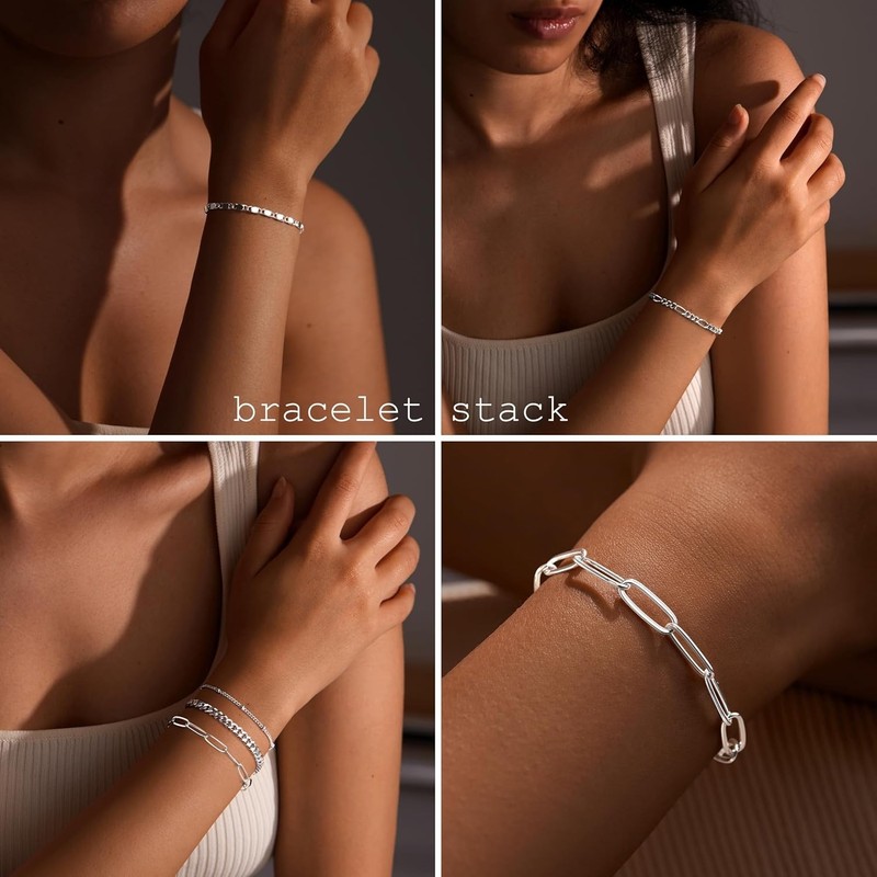 5 Stylish Layered Gold Bracelets for Women - Hypoallergenic & Stackable 7+2 Inch gallery