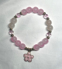 Pink Glass Beaded Stretch Bracelet Flower Dangle Charm Nature Flowers Theme