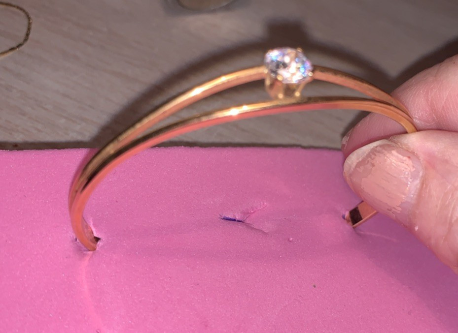 Open Cuff Bangle Bracelet with a single solitaire stone in a prong setting gallery