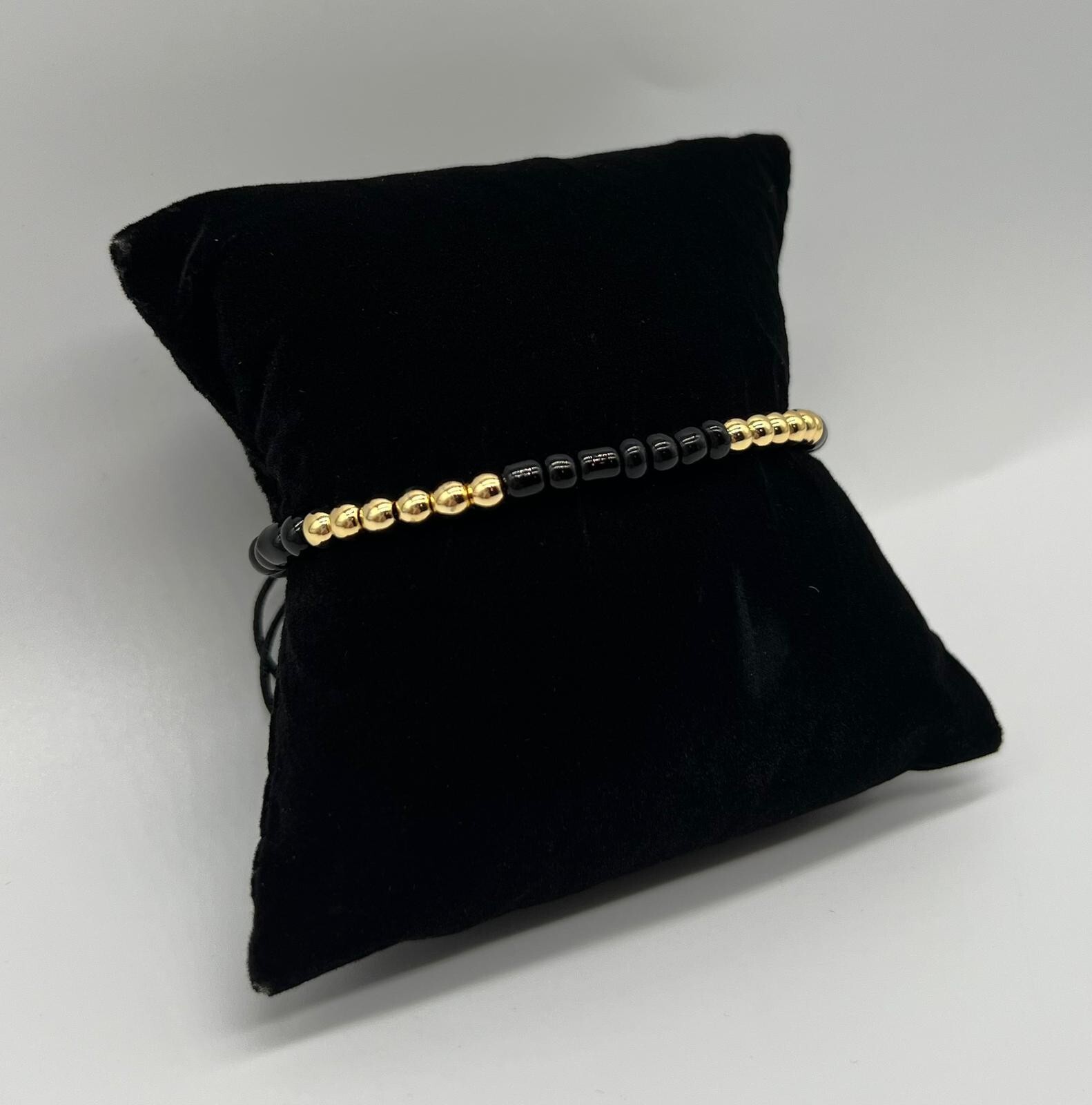 Gold Color Stainless Steel Thread Black Bracelet with Adjustable Beads gallery