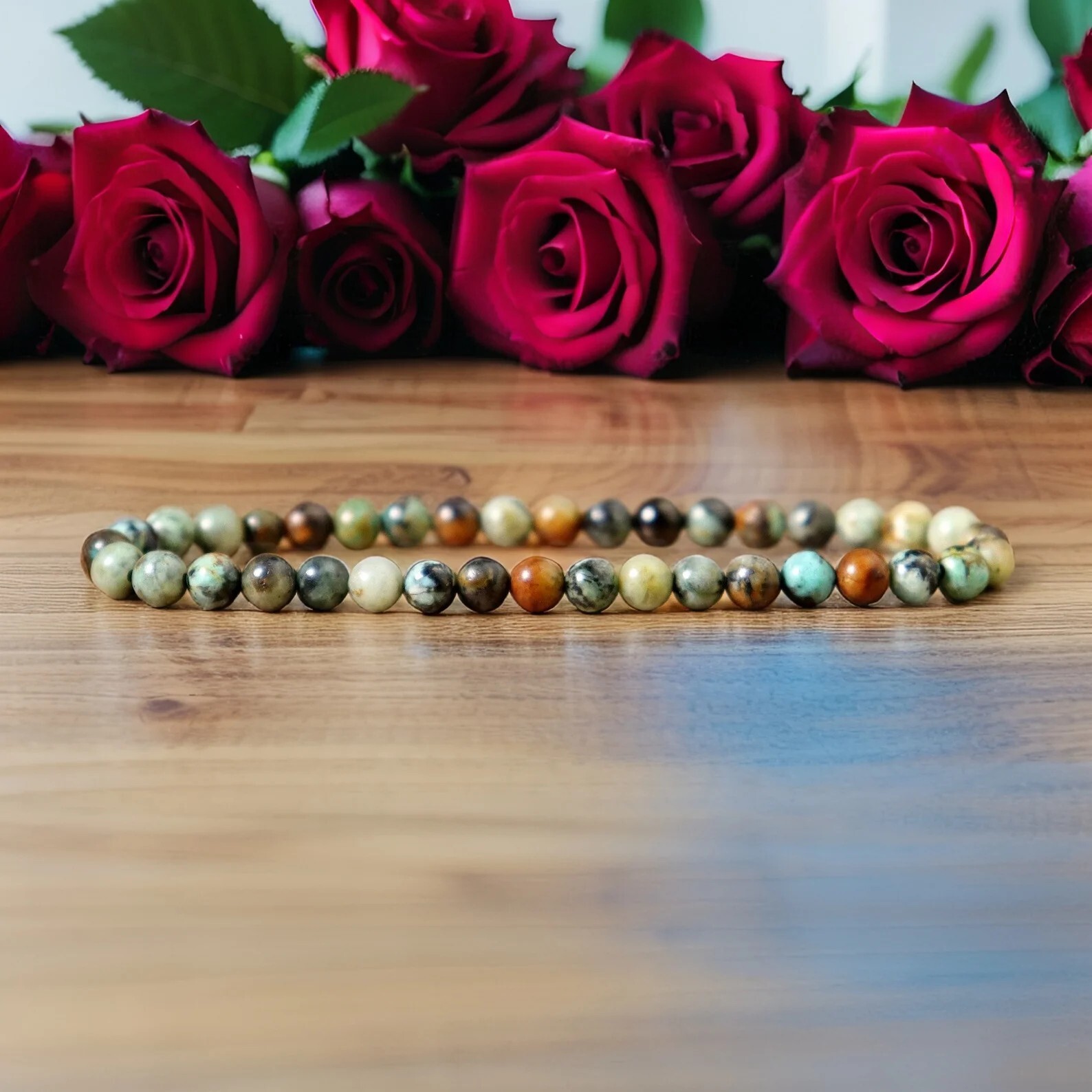Natural African Turquoise 4mm beads Healing Bohemian women men stretch bracelet gallery