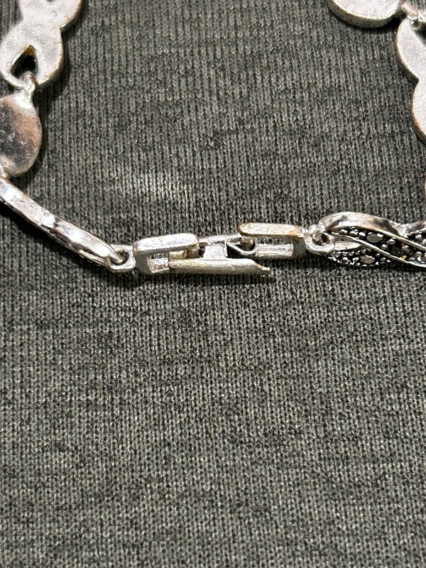 Vintage Marcasite Style Link Bracelet Silver Tone Infinity Oval Art Deco gallery