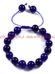 Natural 6/8/10mm Purple Jade Gemstone Round Beads Braid Adjustable Bracelet 8”