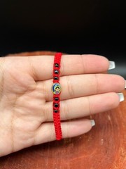 Red Macrame Bracelet with Black Stones and Our Virgin of Guadalupe for Baby