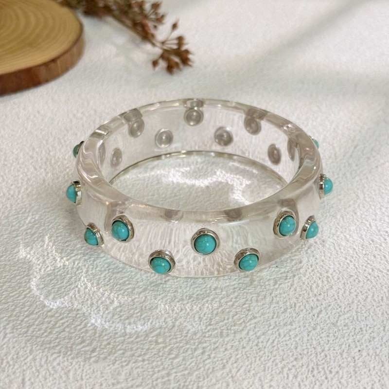 3PCS Acrylic Bangle Bracelet Set Red White Clear Turquoise Color Accent gallery