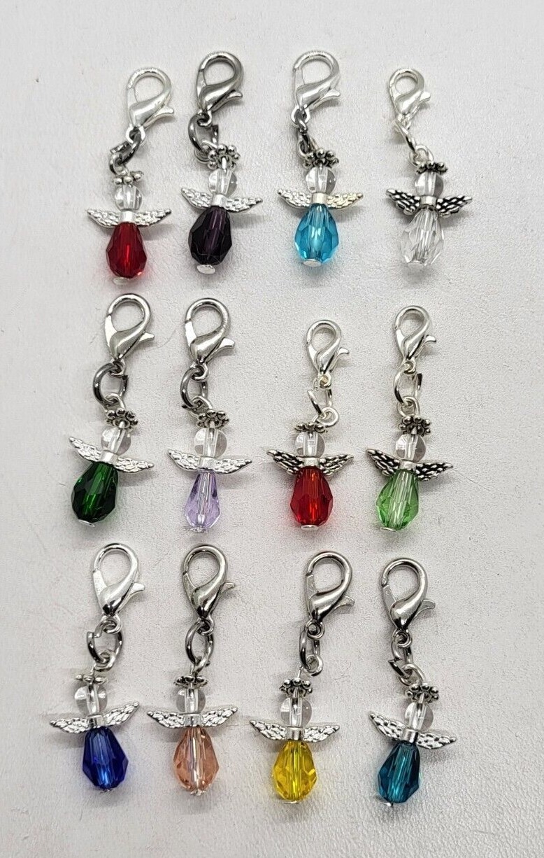 Handmade Birthstone Guardian Angel Charm/ Zipper Pull; Silver Plated gallery