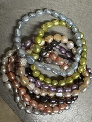 Set of 8 Freshwater Pearl Stretch Bracelets Multicolor Pastel Irregular Pearls