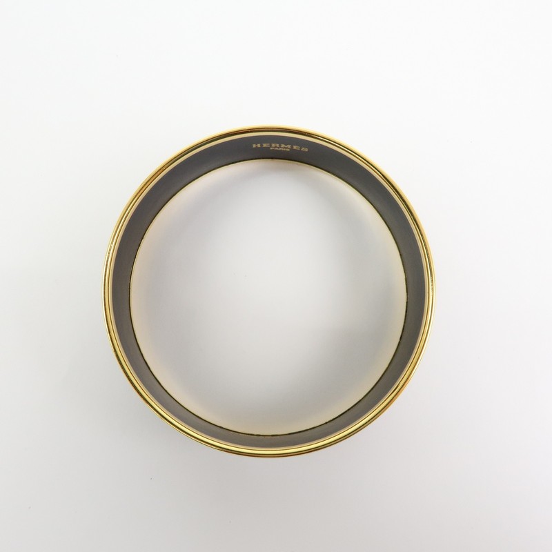 HERMES Email GM Gold Plated Bangle Bracelet Black Gold Authentic Used F/S gallery