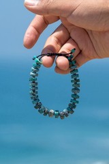 Turquoise Stone Beaded Bracelet Black Cord Adjustable Closure