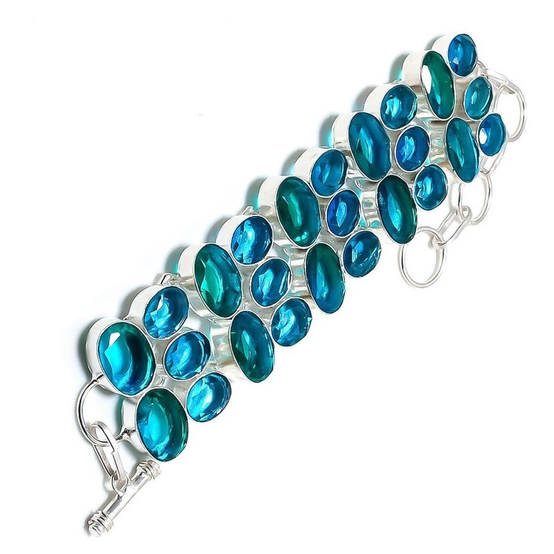Swiss Blue Topaz Gemstone 925 Sterling Silver Handmade Jewelry Bracelet 8" gallery