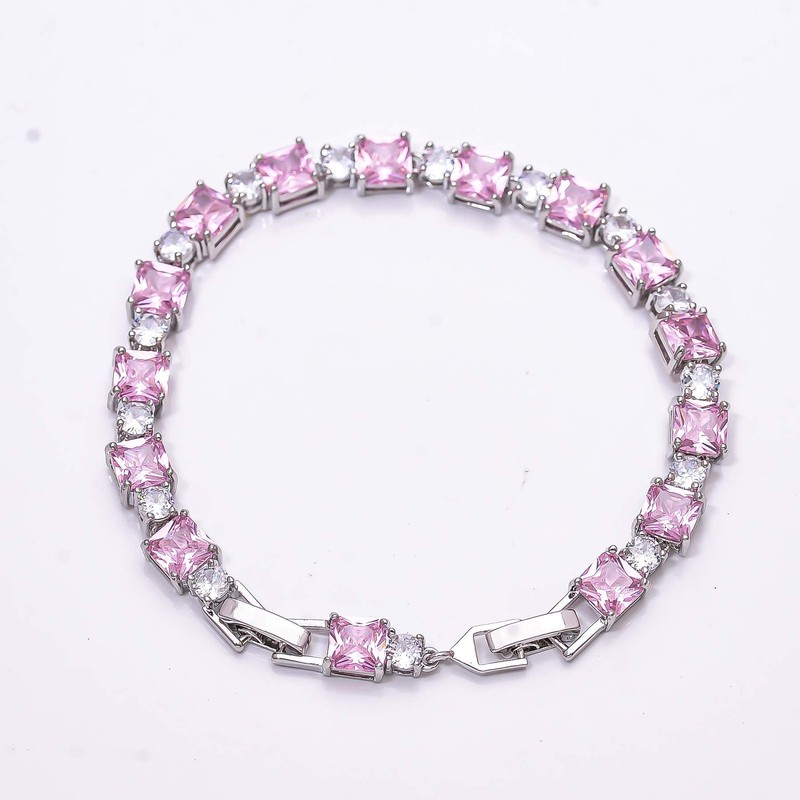 Pink Sapphire Simulated 925 Sterling Silver Tennis Bracelet 7.99" B820 Christmas gallery