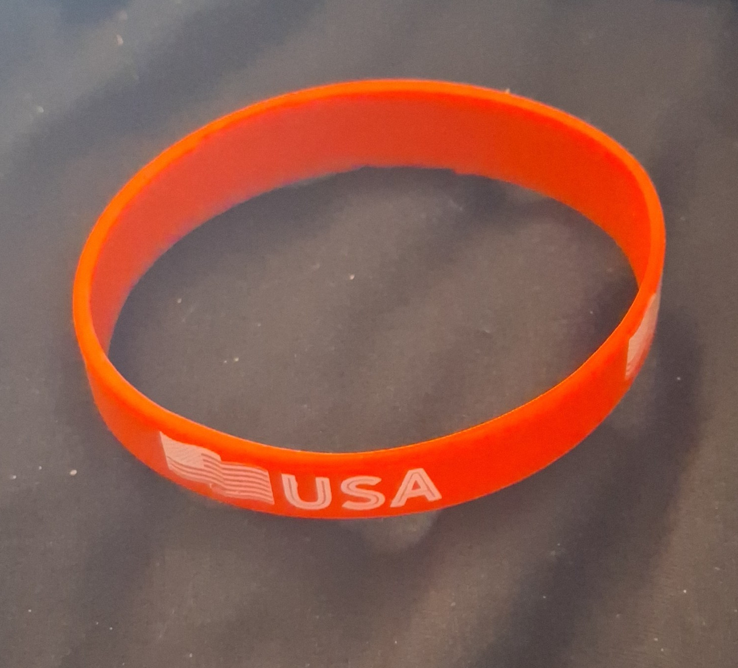 Orange Silicone Slip-On Band Bracelet USA American Flag Patriotic Wristband gallery