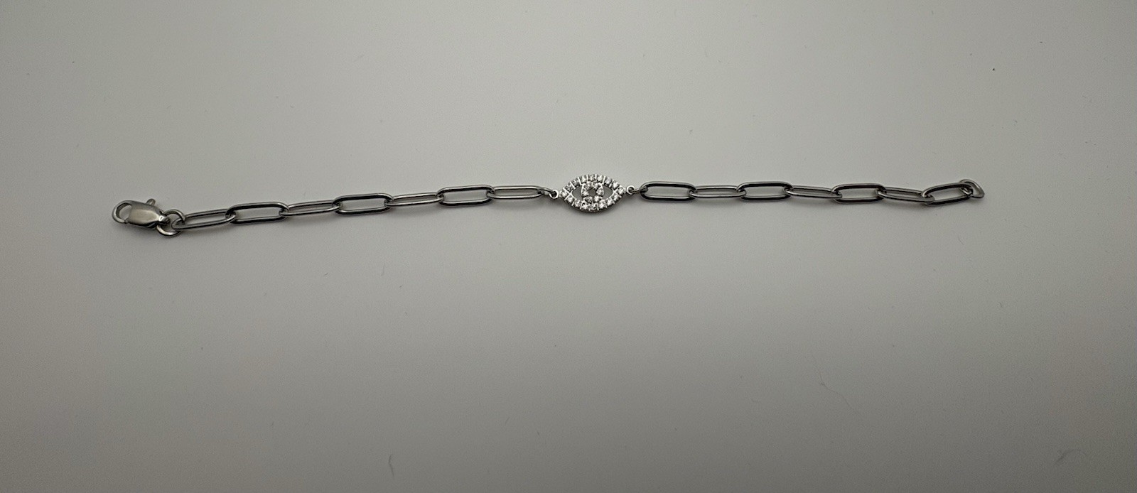 Stainless Steel Paper Clip Bracelet With CZ Evil Eye 4MM Thickness By 6.5” gallery