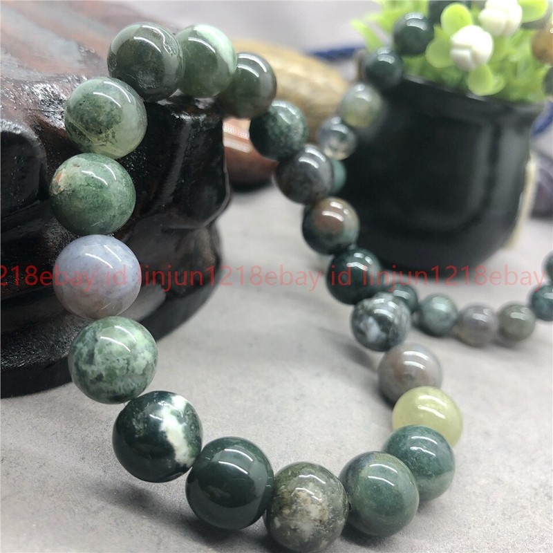 Natural 6/8/10/12/14mm Indian Agate Gems Round Bead Reiki Healing Bracelet 7.5in gallery