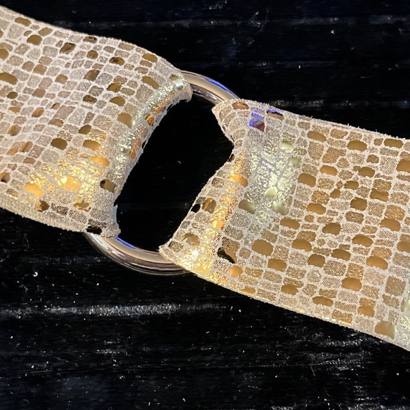 Keva Style Boutique Genuine Leather Wide Band Snap Cuff Bracelet Metallic Gold gallery