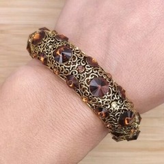 Copper Rhinestone Bracelet Linked Gold Metal Costume Jewellery ⌀5.5cm