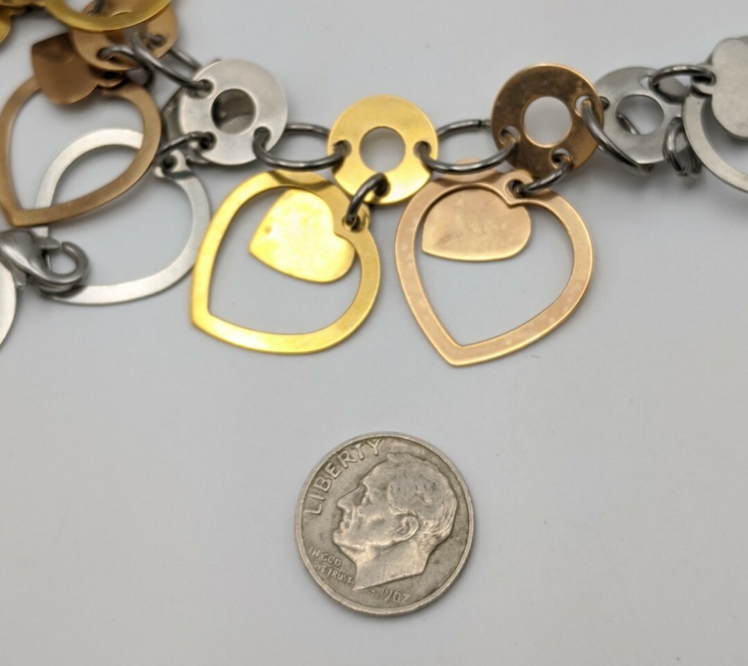 EDFORCE Stainless Steel Double HEART Metal Charm Dangle 7.5" gallery