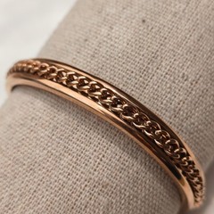 Rose Gold Tone Inset Curb Chain Cuff Bracelet Link Open Cuff Polished Finish