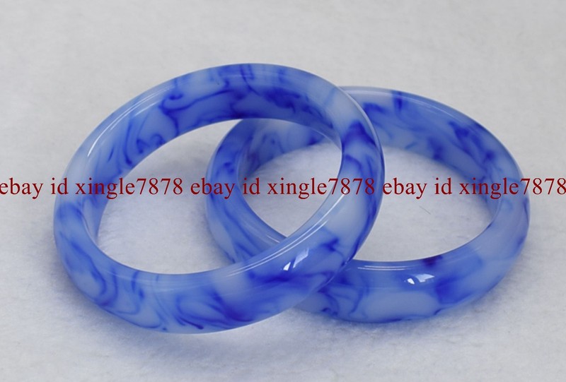Natural White & Blue AAA Grade Jade Gemstone Bangle Bracelet 58-62mm Jewelry gallery