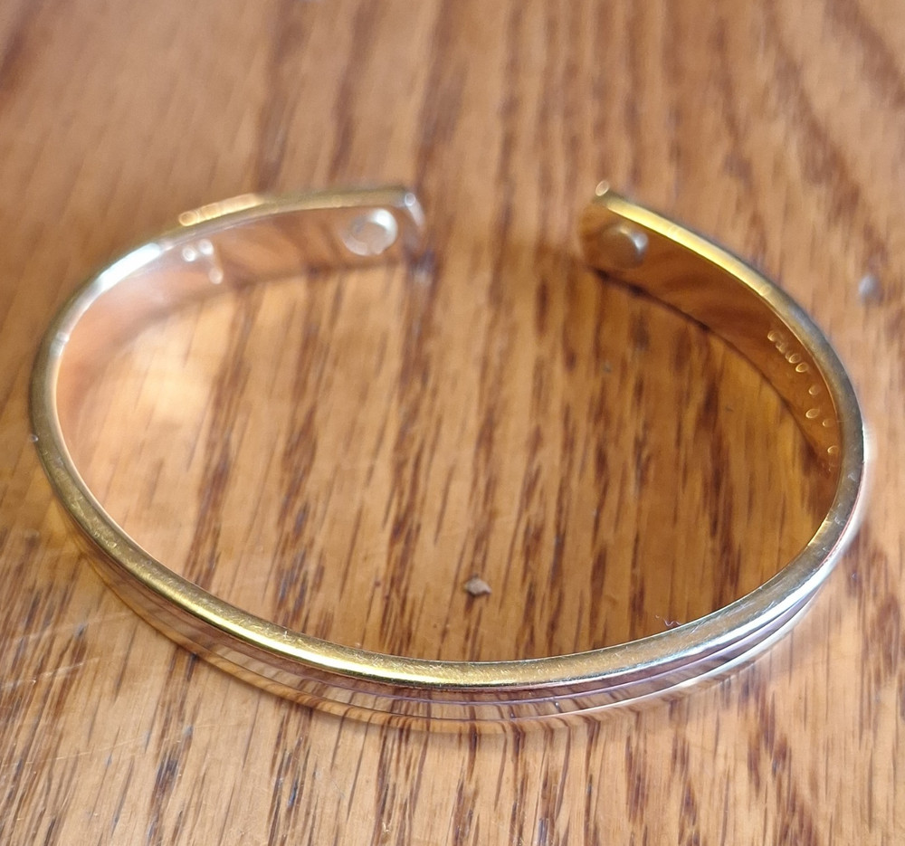 24K Yellow Gold Magnetic Open Cuff Bracelet Signed Sizable No Stone