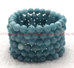 6 Pcs Natural 6/8/10mm Blue Aquamarine Round Gemstone Beaded Bracelet 7.5in