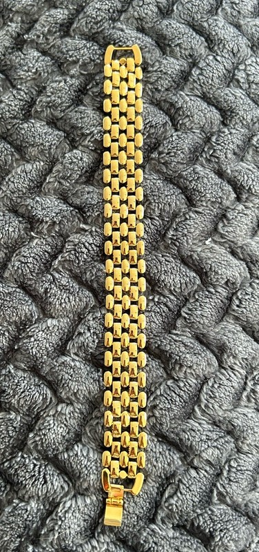 Gold Tone Wide Multi-Row Link Bracelet Fold Over Clasp Statement 7” gallery