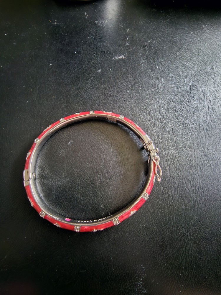 Lauren G Adams Lady Poof Stackable Hinged Bracelet Bangle Red Enamel & Crystal