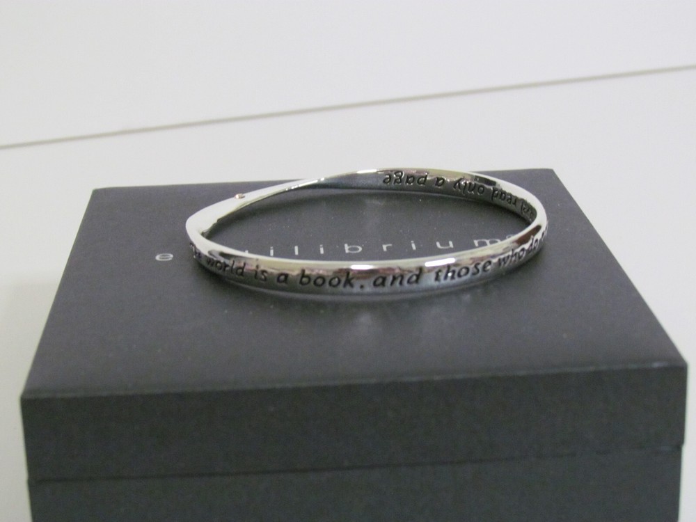 Equilibrium Silver Plated Bangle Bracelet "The World is a Book.....", VGC