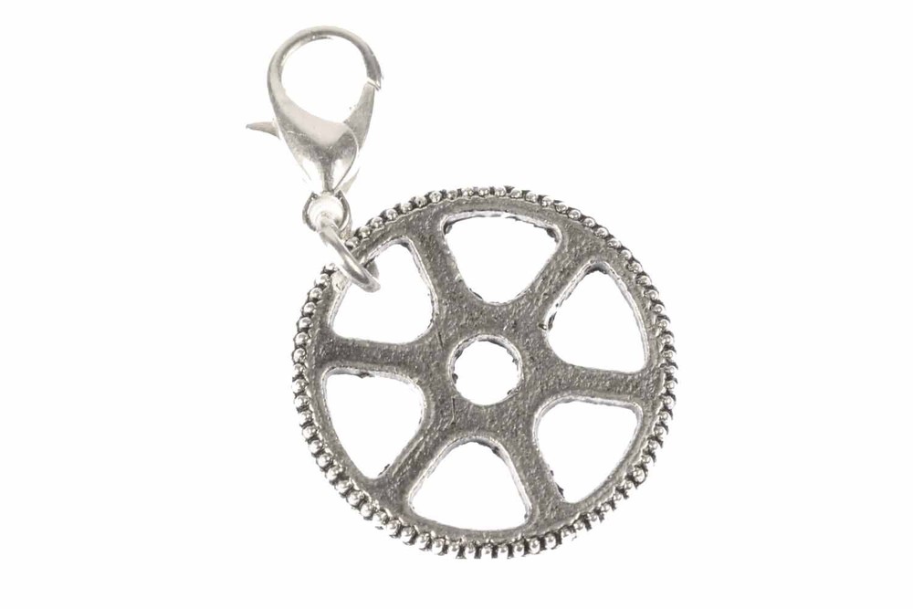 Gearwheel Wheel Timepiece Charm Zipper Pull Charm Steampunk Silver