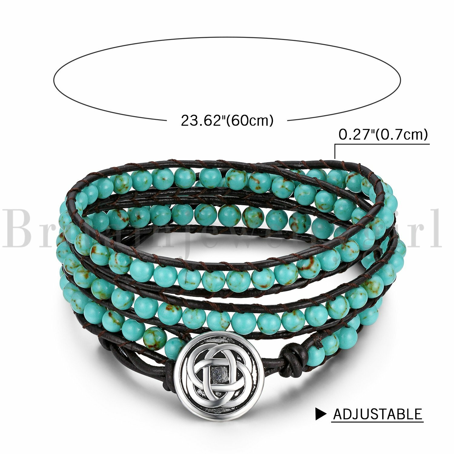 Handmade Celtic Knot Bracelet Leather Picasso Jasper Beaded Adjustable Wrap Cuff gallery