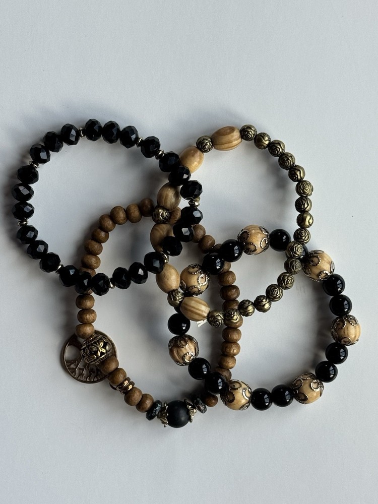 Boho Stretch Bracelet Lot Colorful Bead Black Statement Jewelry 4pc
