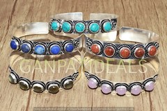 Turquoise & Mix Gemstone Wholesale 5pcs Lot 925 Silver Plated Cuff Bangle