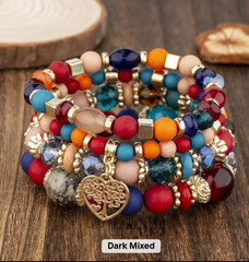 Boho Tree of Life Stackable Bracelet Set – 15 Colors – Multi-Layer Beaded Stretc